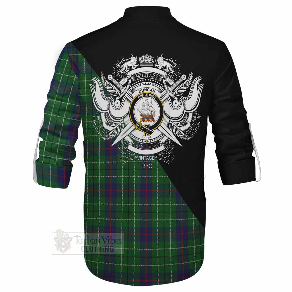 Tartan Vibes Clothing Duncan Tartan Ghillie Kilt Shirt with Family Crest and Military Logo Style