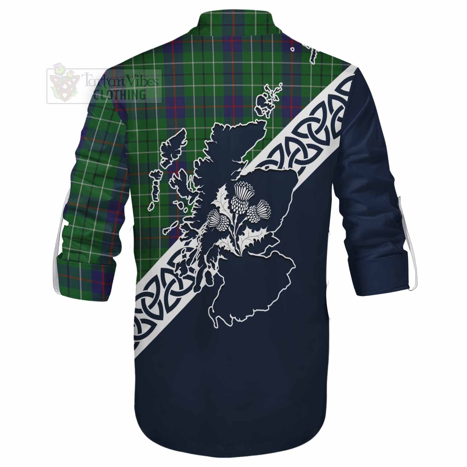 Tartan Vibes Clothing Duncan Tartan Ghillie Kilt Shirt Featuring Thistle and Scotland Map