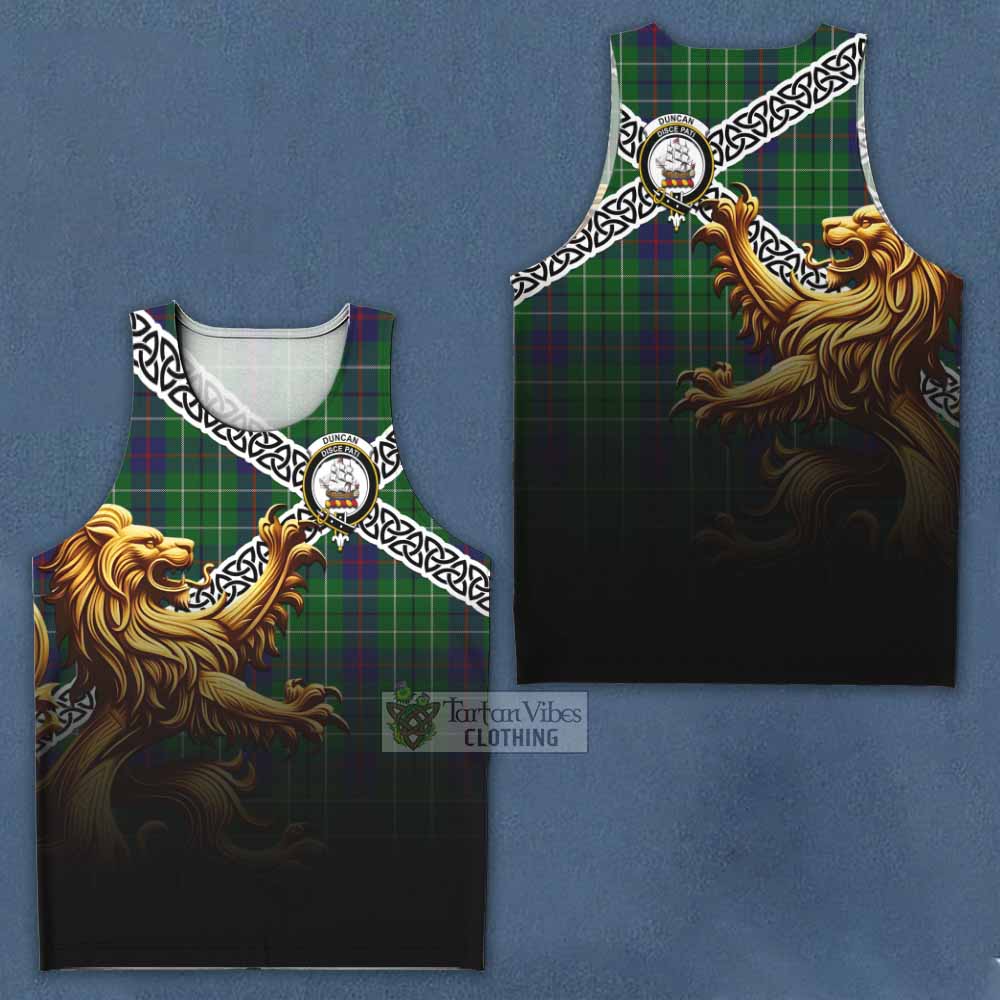 Tartan Vibes Clothing Duncan Crest Tartan Men's Tank Top with Golden Lion Emblem Celtic Style