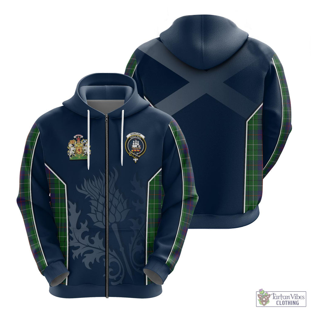 Tartan Vibes Clothing Duncan Tartan Hoodie with Family Crest and Scottish Thistle Vibes Sport Style