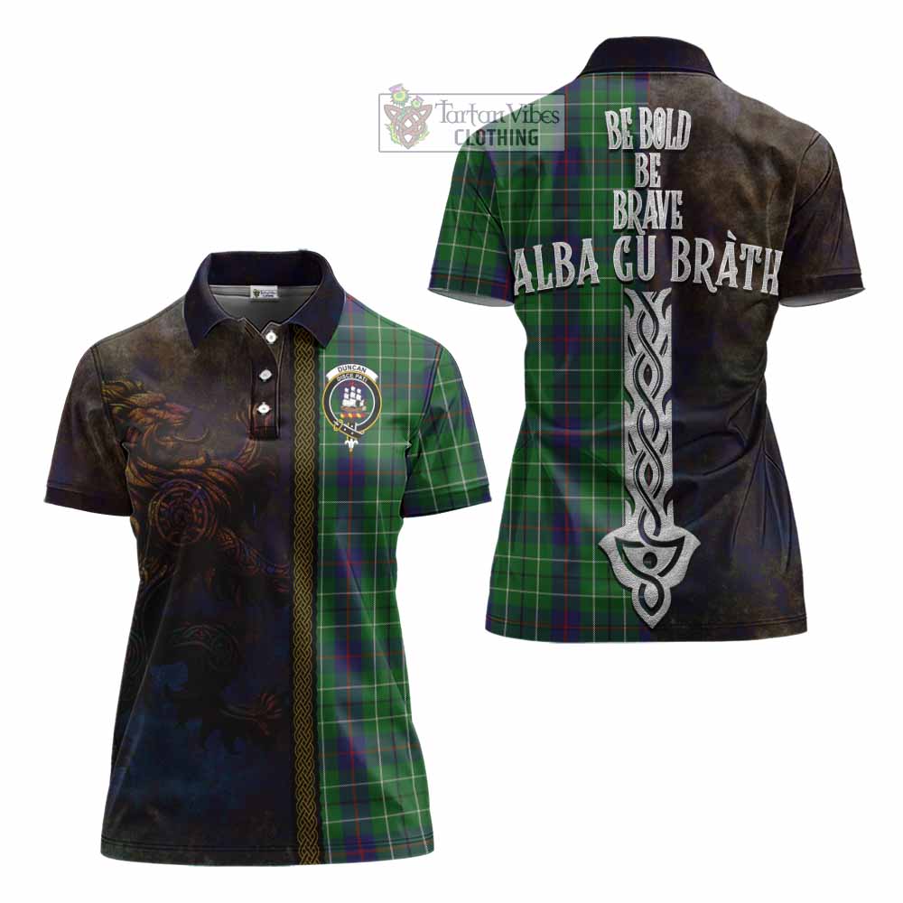 Tartan Vibes Clothing Duncan Tartan Family Crest Women's Polo Shirt Alba Gu Brath Be Brave Lion Ancient Style