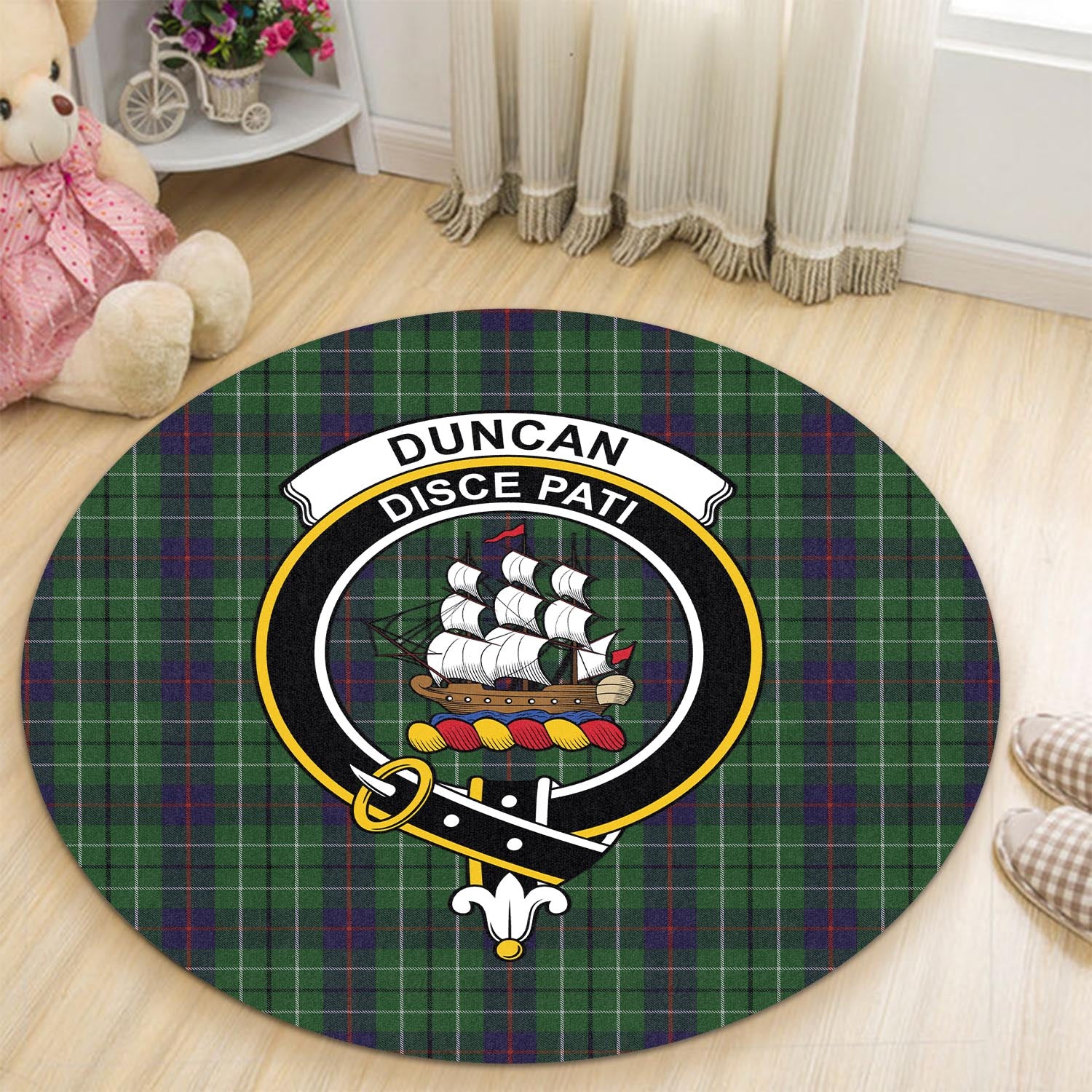 Duncan Tartan Round Rug with Family Crest - Tartanvibesclothing