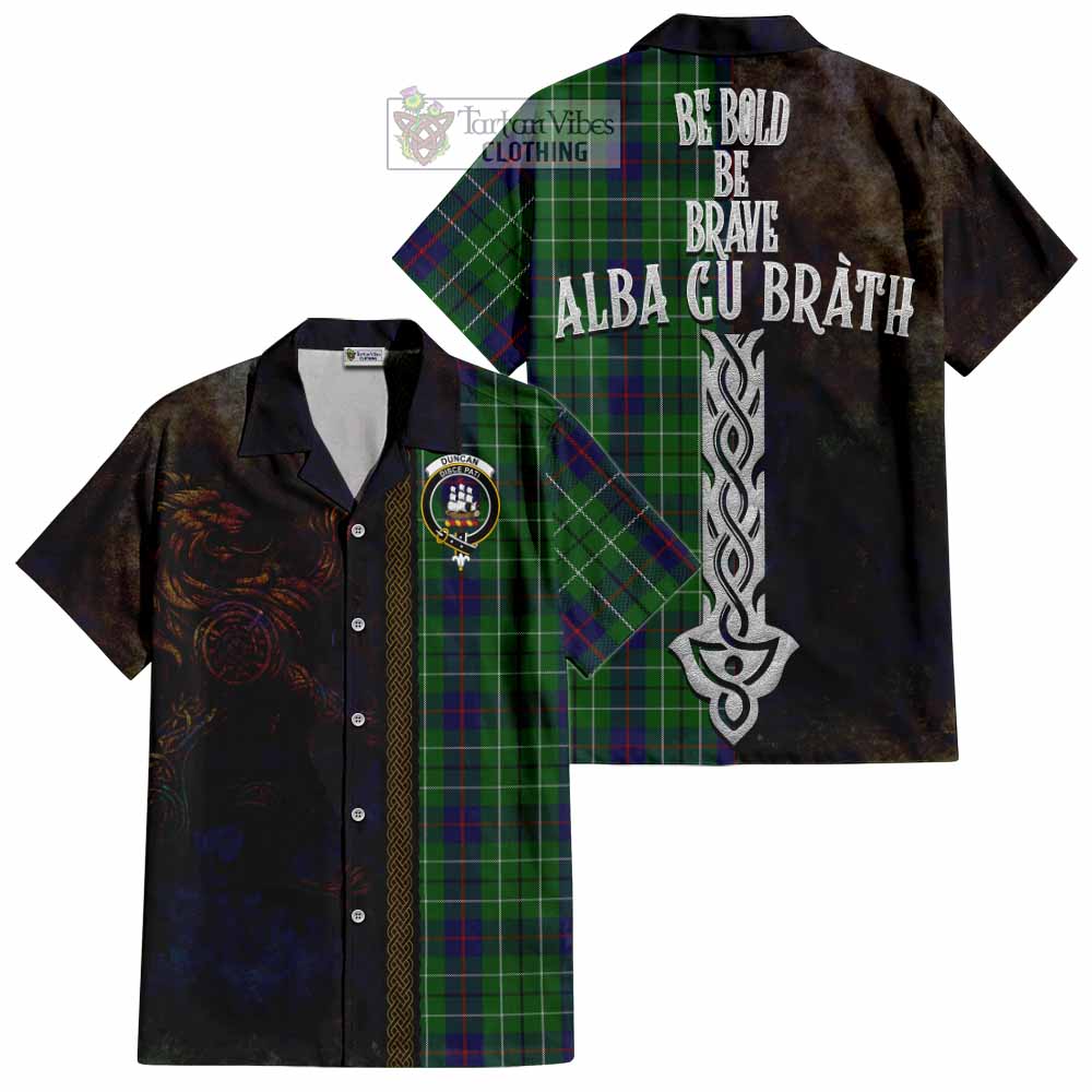 Tartan Vibes Clothing Duncan Tartan Family Crest Short Sleeve Button Shirt Alba Gu Brath Be Brave Lion Ancient Style