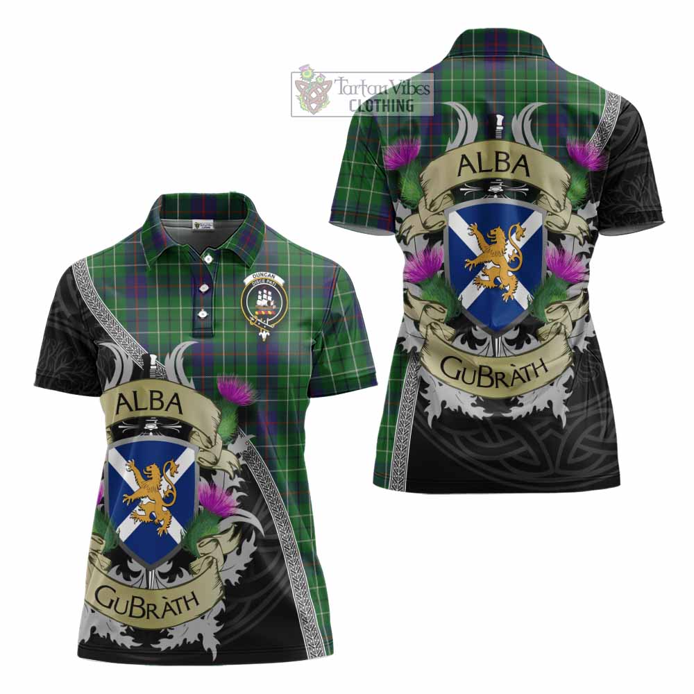 Tartan Vibes Clothing Duncan Tartan Family Crest Women's Polo Shirt Lion Rampant Royal Thistle Shield Celtic Inspired