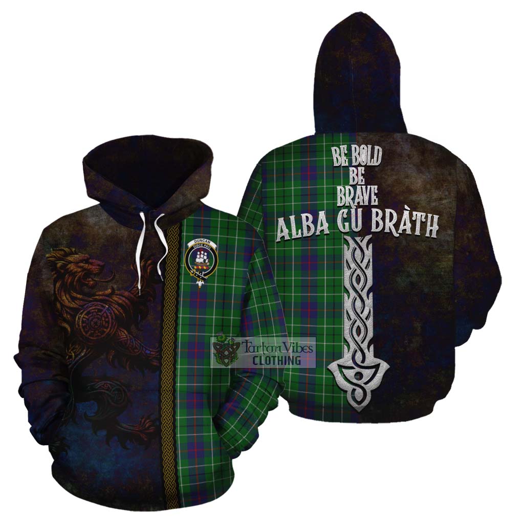Tartan Vibes Clothing Duncan Tartan Family Crest Cotton Hoodie Alba Gu Brath Be Brave Lion Ancient Style