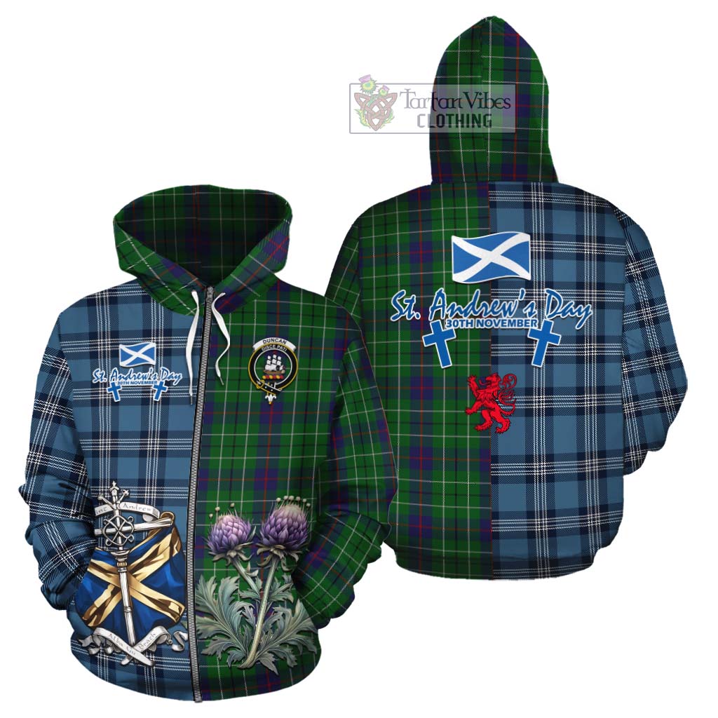 Duncan Tartan Cotton Hoodie Happy St. Andrew's Day Half Tartan Style - Tartan Vibes Clothing