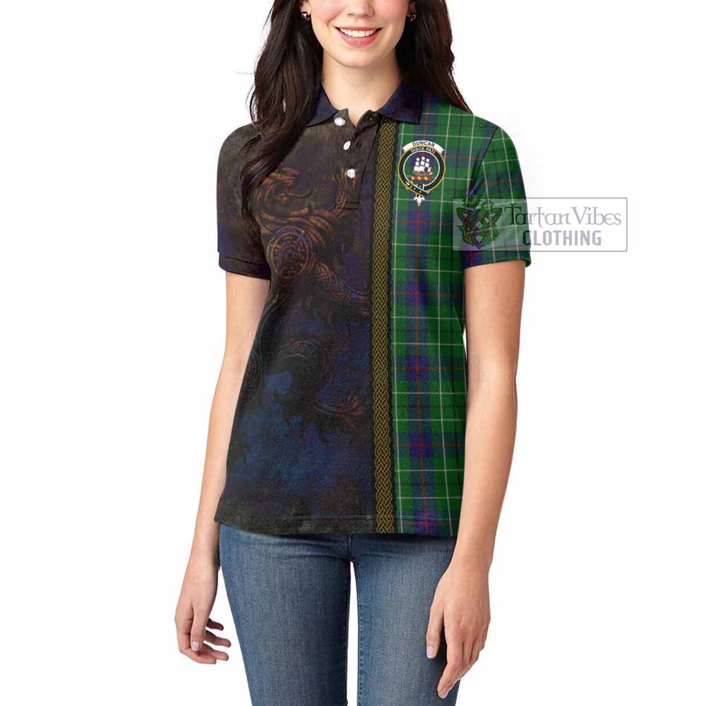 Tartan Vibes Clothing Duncan Tartan Family Crest Women's Polo Shirt Alba Gu Brath Be Brave Lion Ancient Style