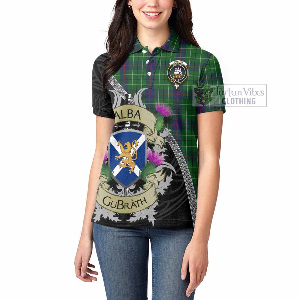 Tartan Vibes Clothing Duncan Tartan Family Crest Women's Polo Shirt Lion Rampant Royal Thistle Shield Celtic Inspired
