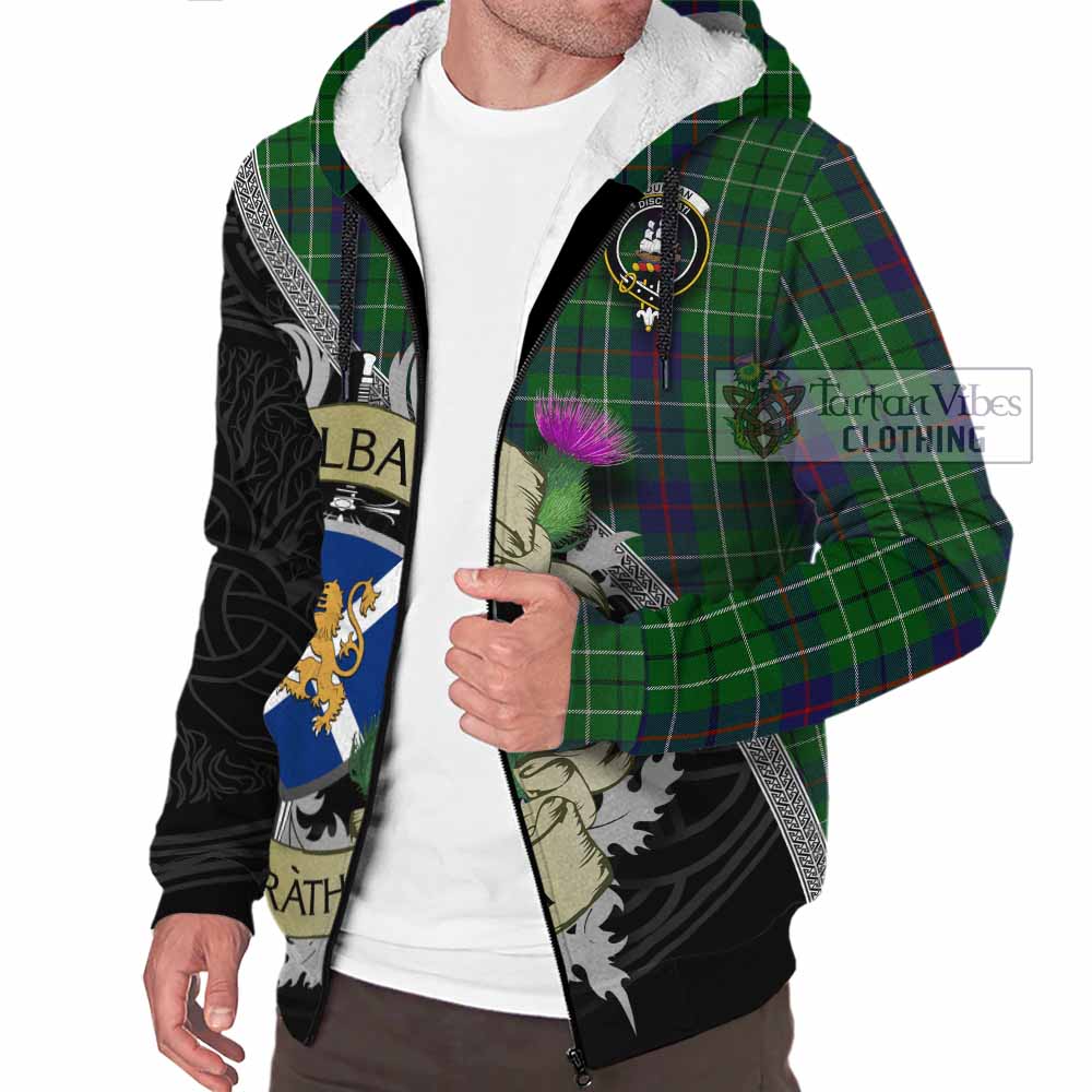 Tartan Vibes Clothing Duncan Tartan Family Crest Sherpa Hoodie Lion Rampant Royal Thistle Shield Celtic Inspired