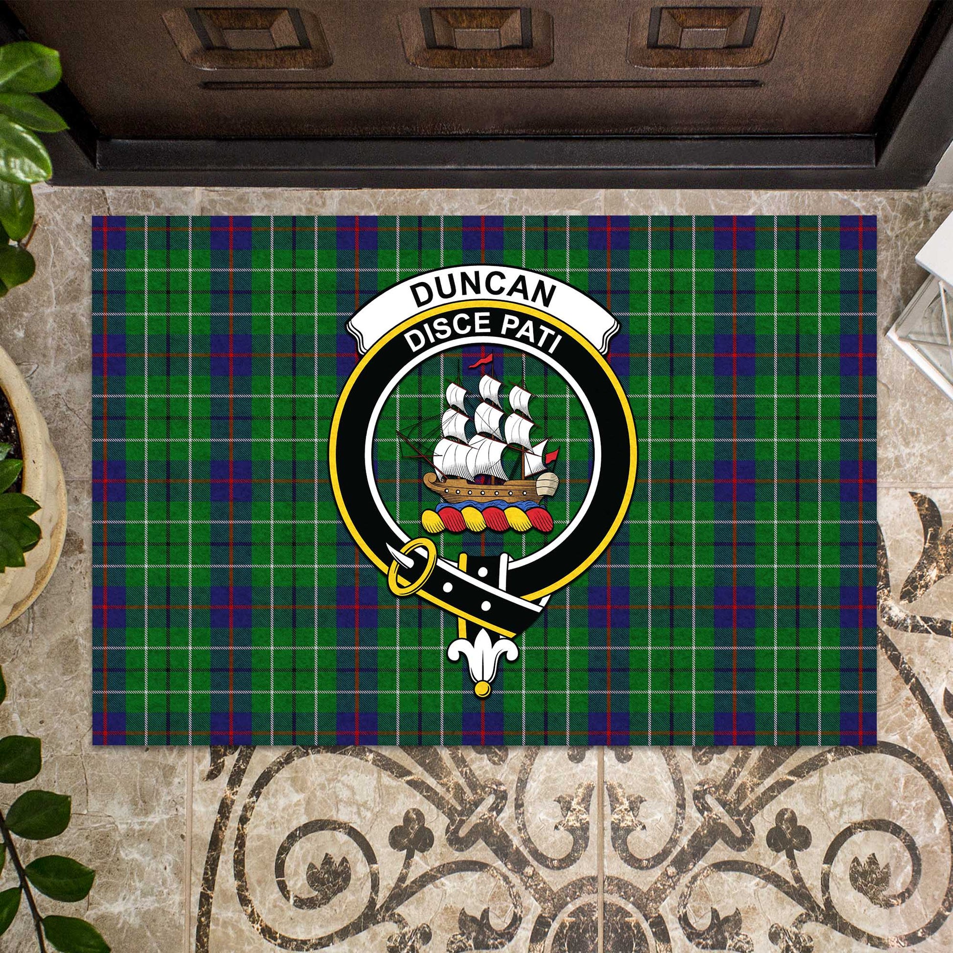 Duncan Tartan Door Mat with Family Crest - Tartanvibesclothing
