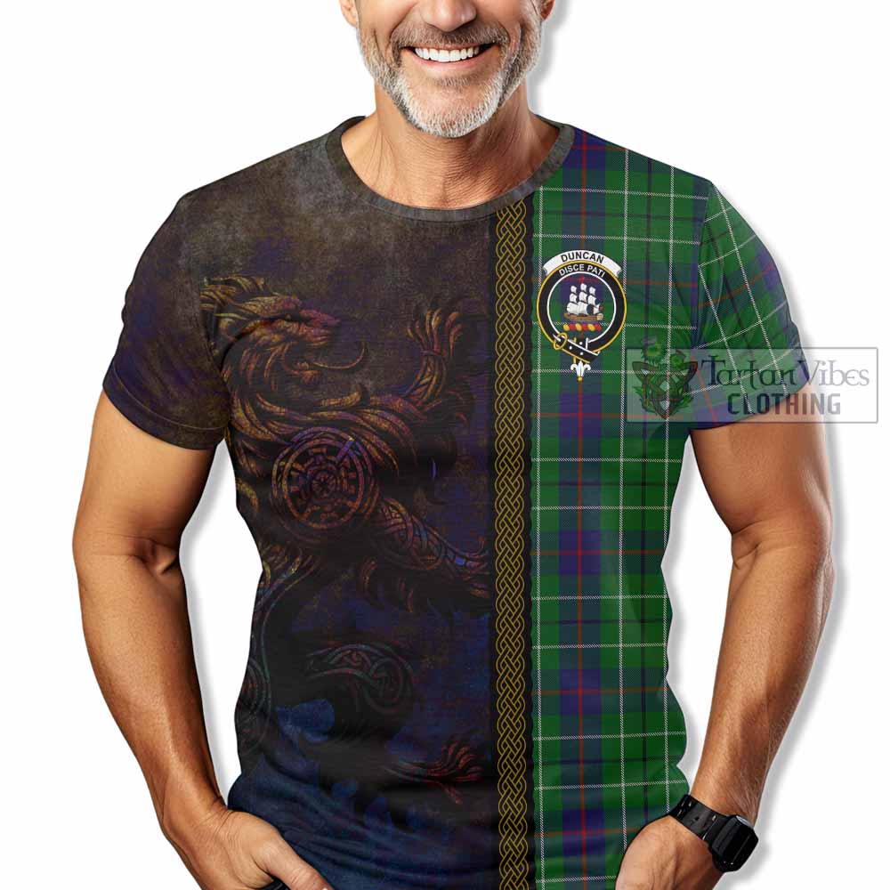 Tartan Vibes Clothing Duncan Tartan Family Crest T-Shirt Alba Gu Brath Be Brave Lion Ancient Style