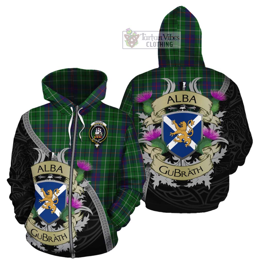 Tartan Vibes Clothing Duncan Tartan Family Crest Cotton Hoodie Lion Rampant Royal Thistle Shield Celtic Inspired