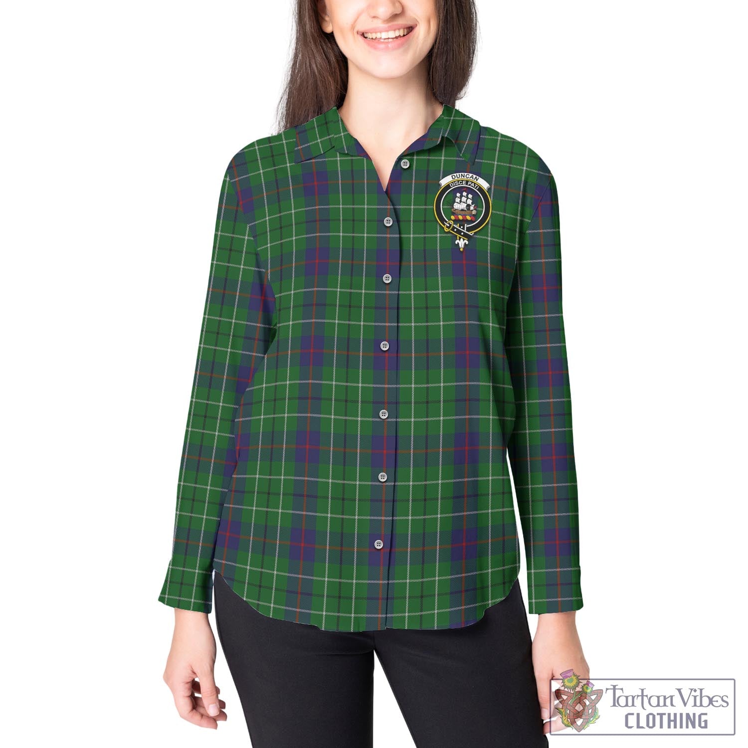 Tartan Vibes Clothing Duncan Tartan Womens Casual Shirt with Family Crest