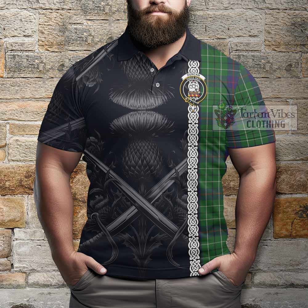 Tartan Vibes Clothing Duncan Tartan Polo Shirt with Family Crest Cross Sword Thistle Celtic Vibes