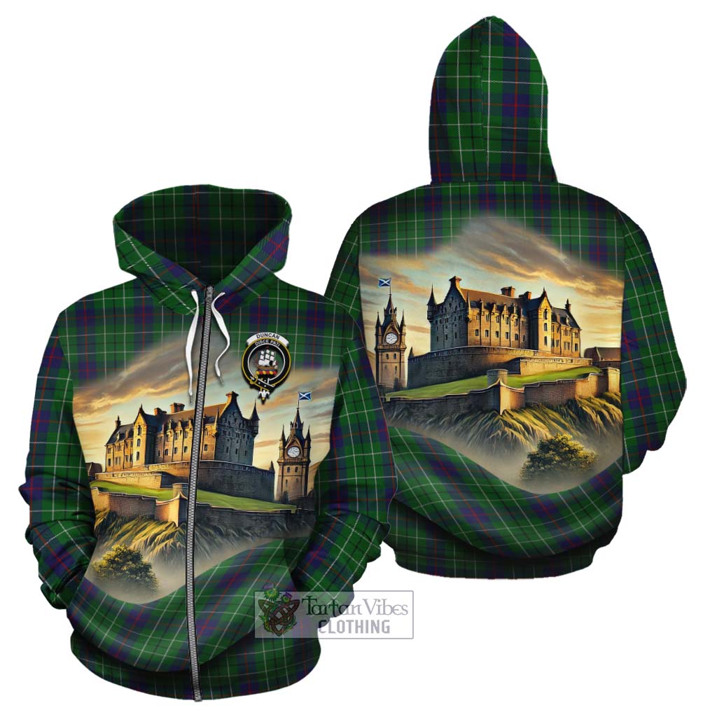 Tartan Vibes Clothing Duncan Tartan Family Crest Cotton Hoodie with Scottish Ancient Castle Style