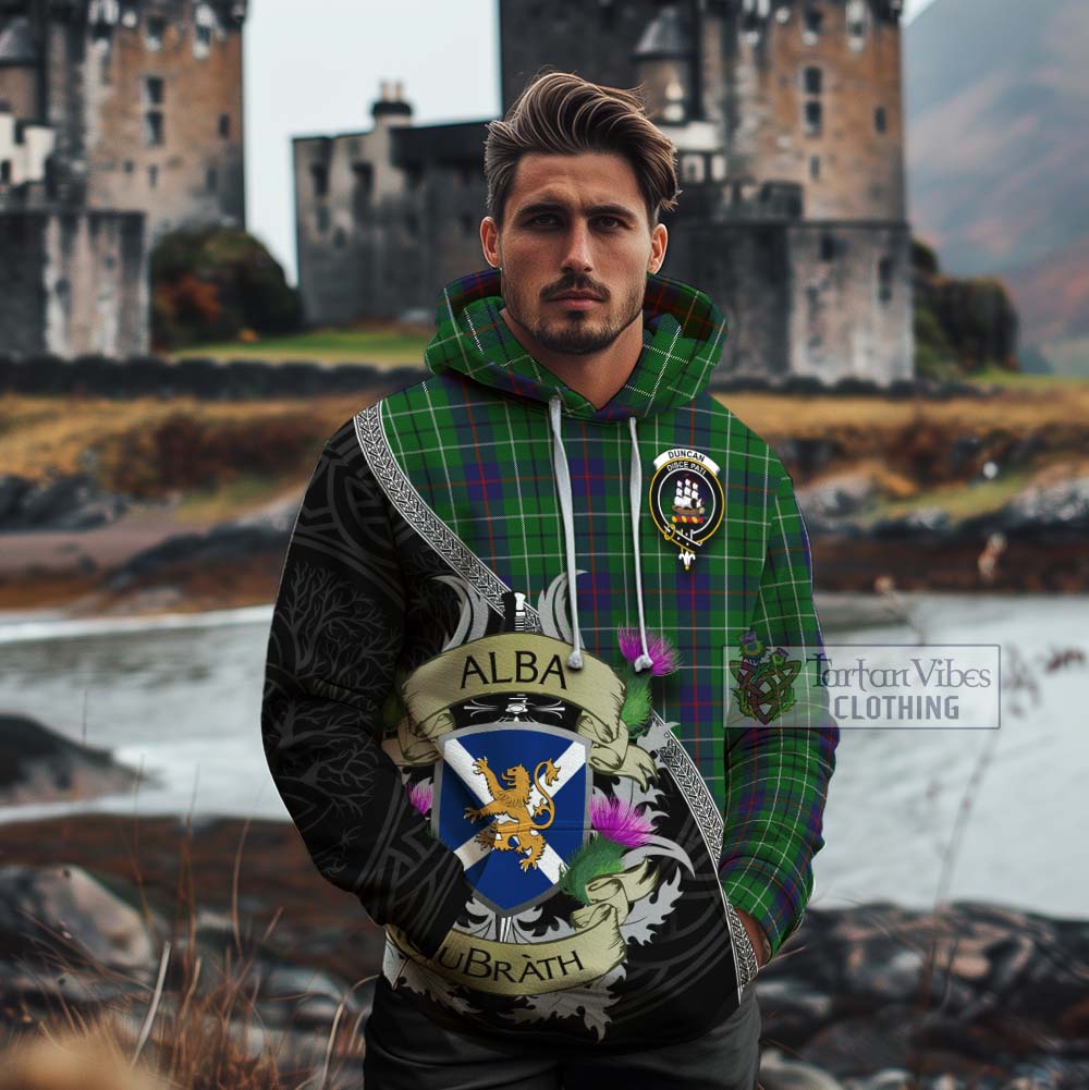 Tartan Vibes Clothing Duncan Tartan Family Crest Cotton Hoodie Lion Rampant Royal Thistle Shield Celtic Inspired