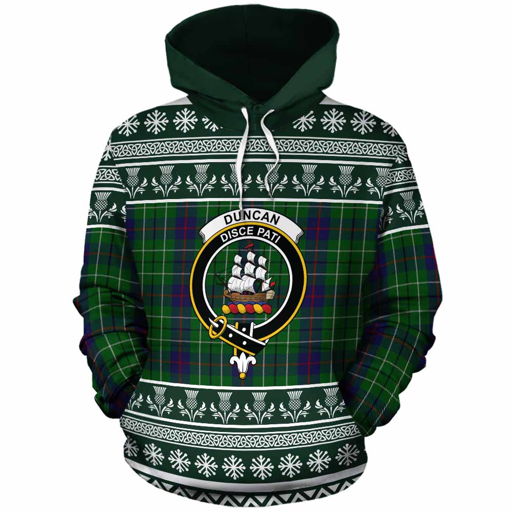 Duncan Clan Tartan Christmas Cotton Hoodie with Family Crest - Tartan Vibes Clothing