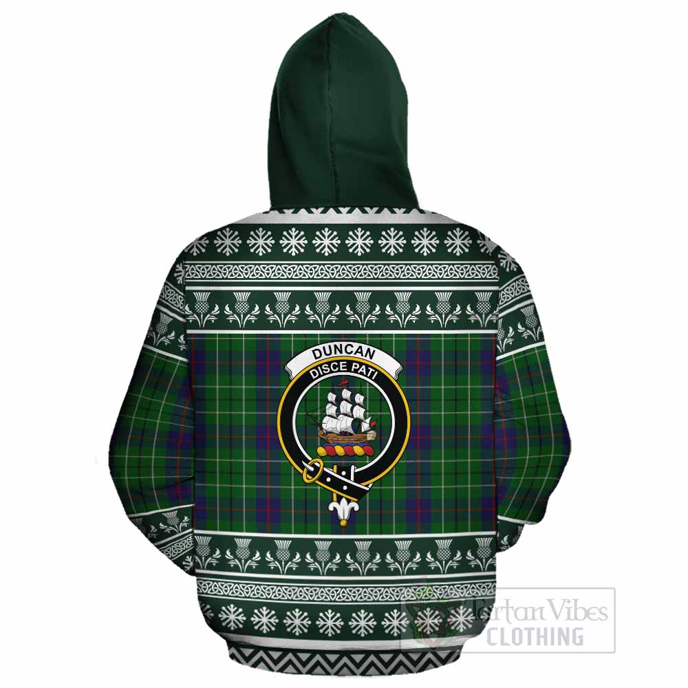 Duncan Clan Tartan Christmas Cotton Hoodie with Family Crest - Tartan Vibes Clothing
