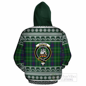 Duncan Clan Tartan Christmas Cotton Hoodie with Family Crest
