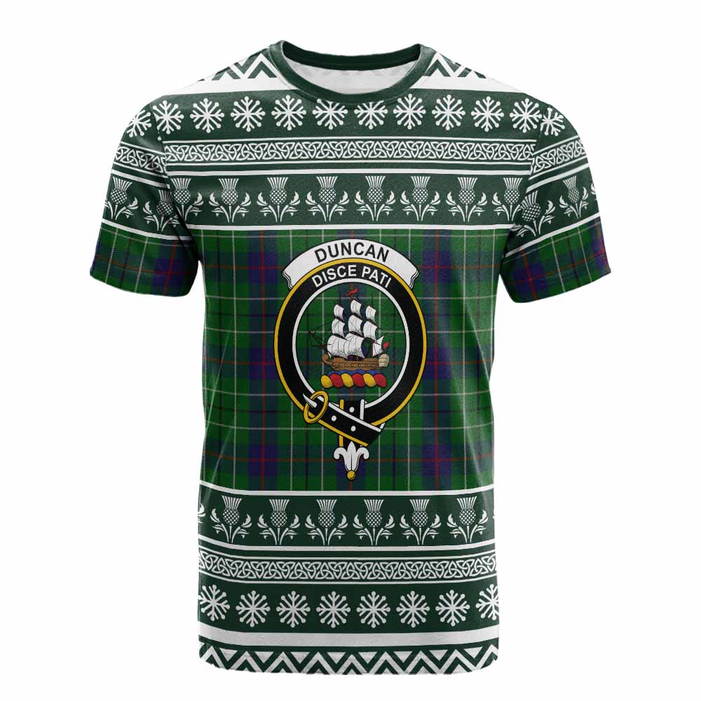 Duncan Clan Tartan Christmas Cotton T-shirt with Family Crest - Tartan Vibes Clothing