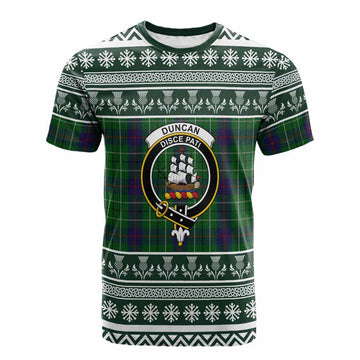 Duncan Clan Tartan Christmas Cotton T-shirt with Family Crest - Tartan Vibes Clothing