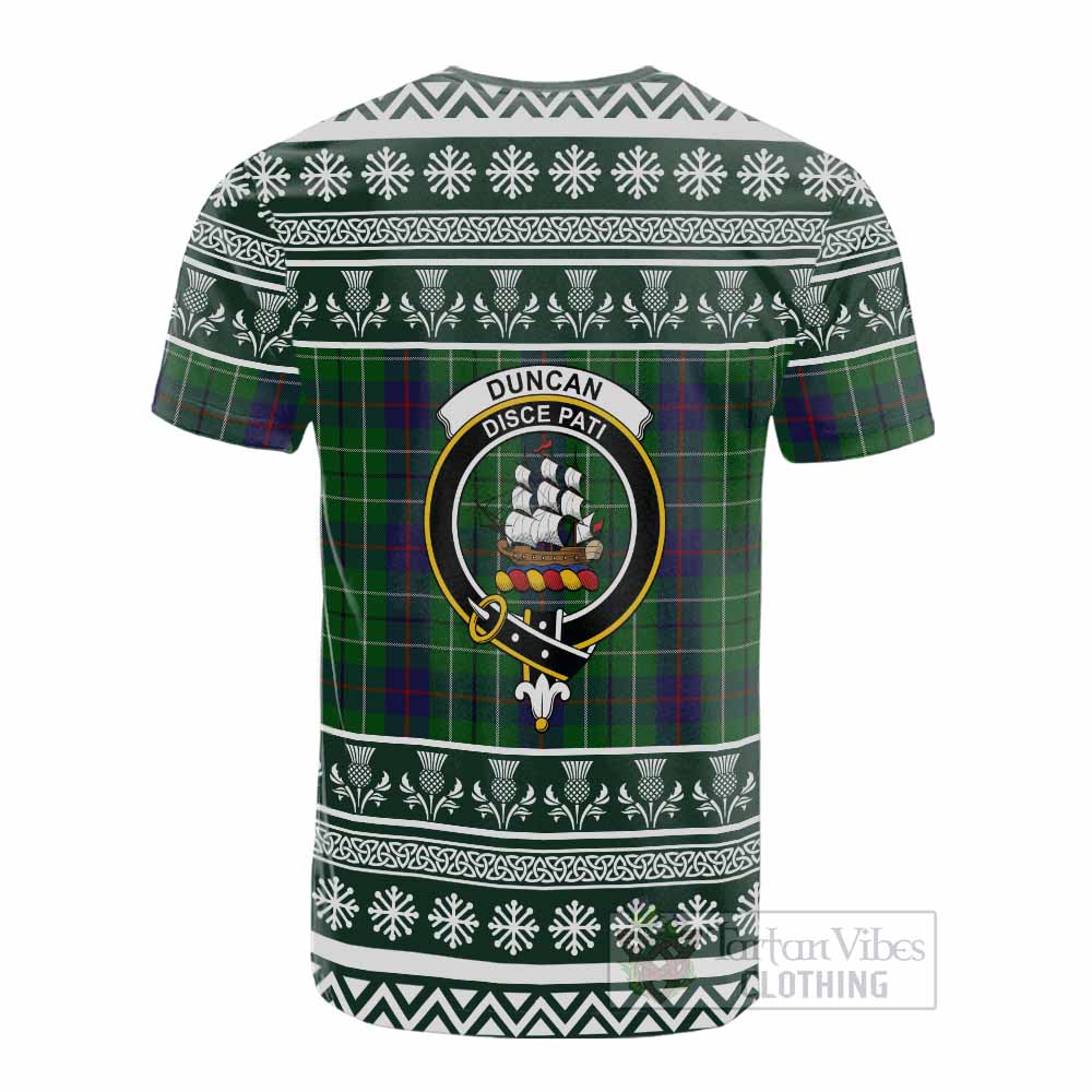 Duncan Clan Tartan Christmas Cotton T-shirt with Family Crest - Tartan Vibes Clothing