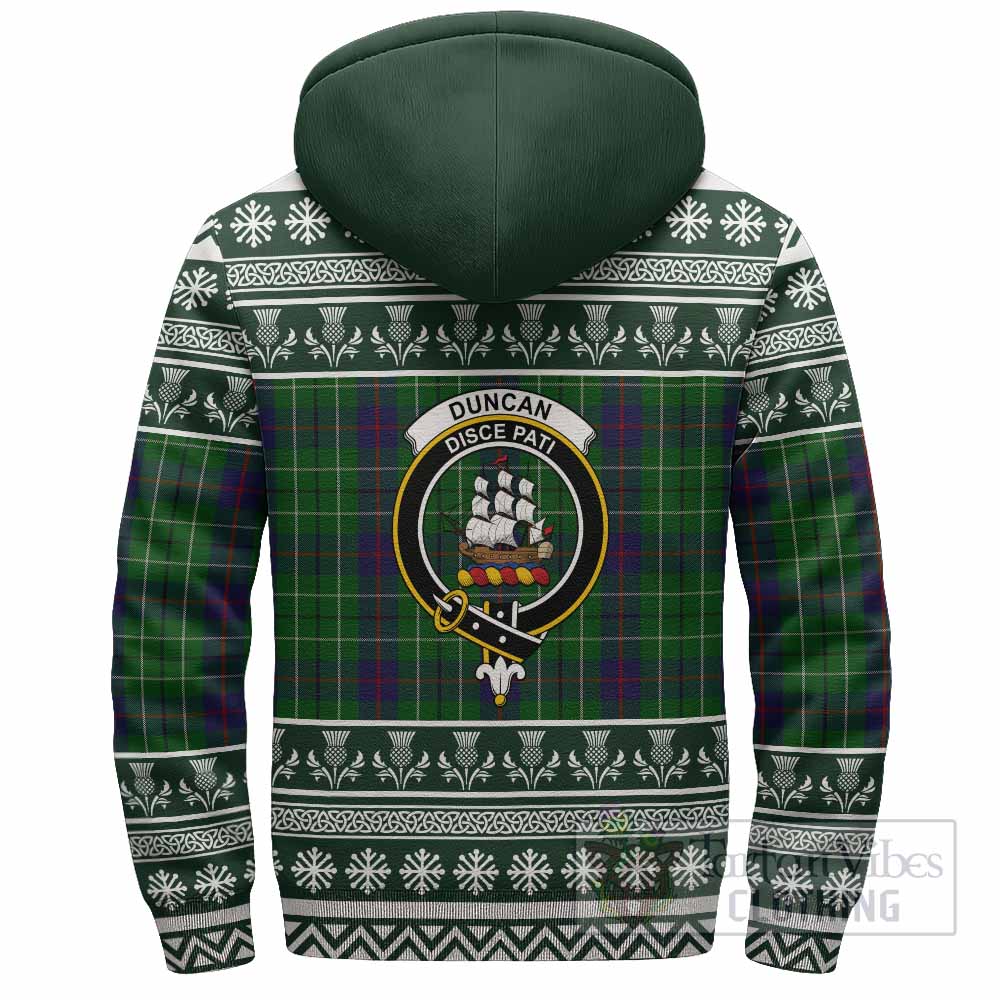 Duncan Clan Tartan Christmas Fleece Hoodie with Family Crest - Tartan Vibes Clothing