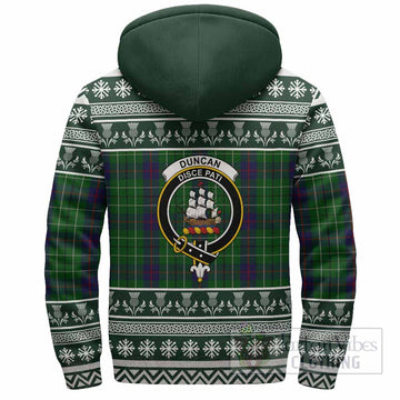 Duncan Clan Tartan Christmas Fleece Hoodie with Family Crest
