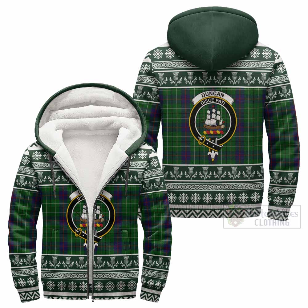 Duncan Clan Tartan Christmas Fleece Hoodie with Family Crest - Tartan Vibes Clothing