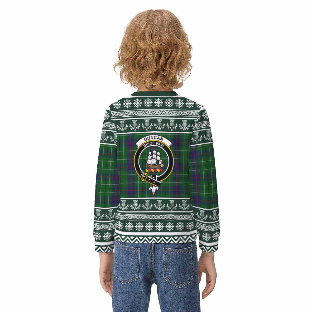 Duncan Clan Tartan Christmas Kid Ugly Sweatshirt with Family Crest - Tartan Vibes Clothing
