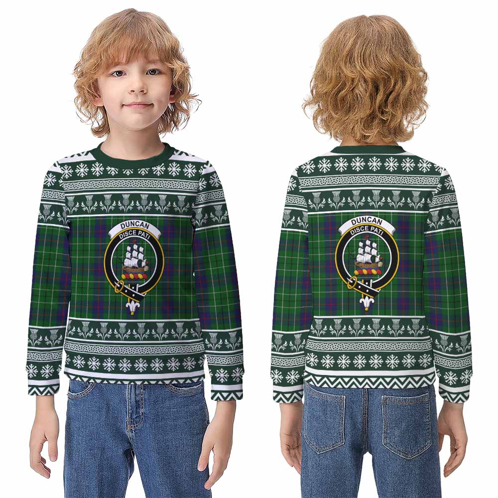 Duncan Clan Tartan Christmas Kid Ugly Sweatshirt with Family Crest - Tartan Vibes Clothing