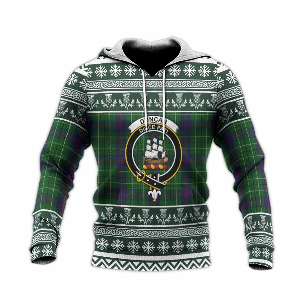 Duncan Clan Tartan Christmas Knitted Hoodie with Family Crest - Tartan Vibes Clothing