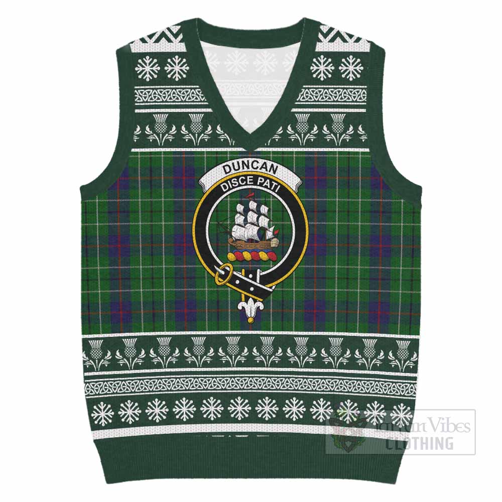 Duncan Clan Tartan Christmas Knitted V-Neck Vest with Family Crest - Tartan Vibes Clothing