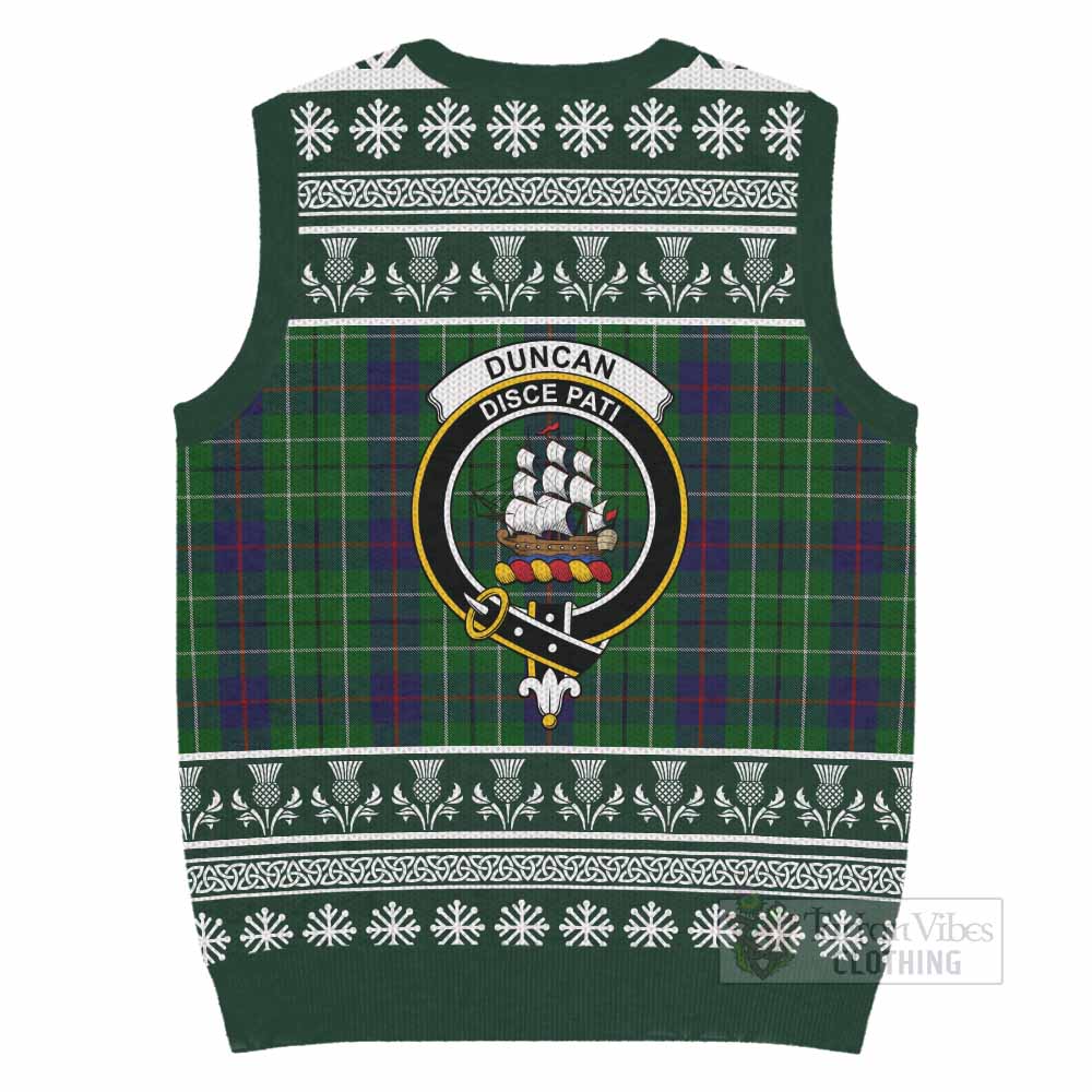 Duncan Clan Tartan Christmas Knitted V-Neck Vest with Family Crest - Tartan Vibes Clothing
