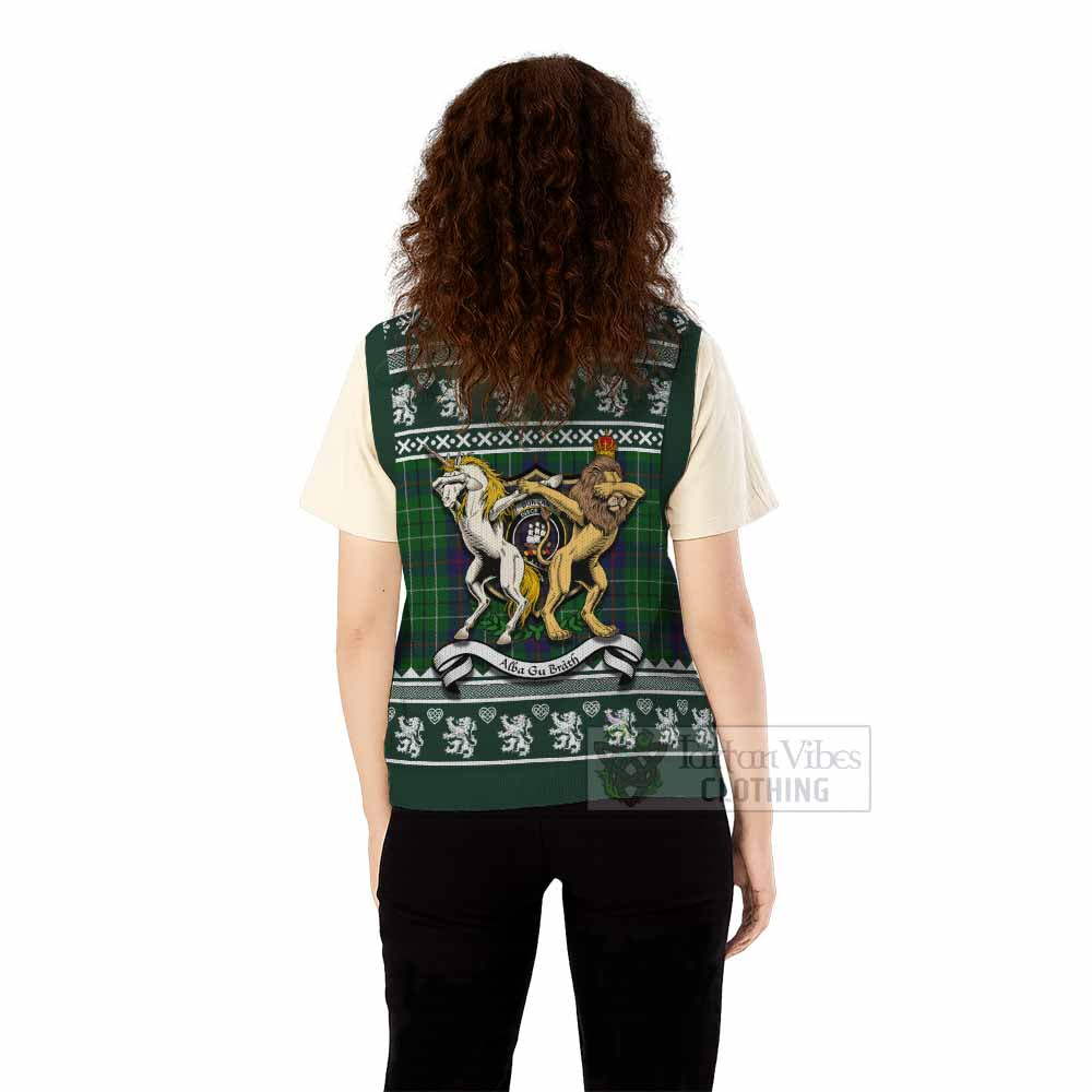 Duncan Clan Tartan Crest Christmas Knitted V-Neck Vest Coat of Arms Funny Style - Tartan Vibes Clothing