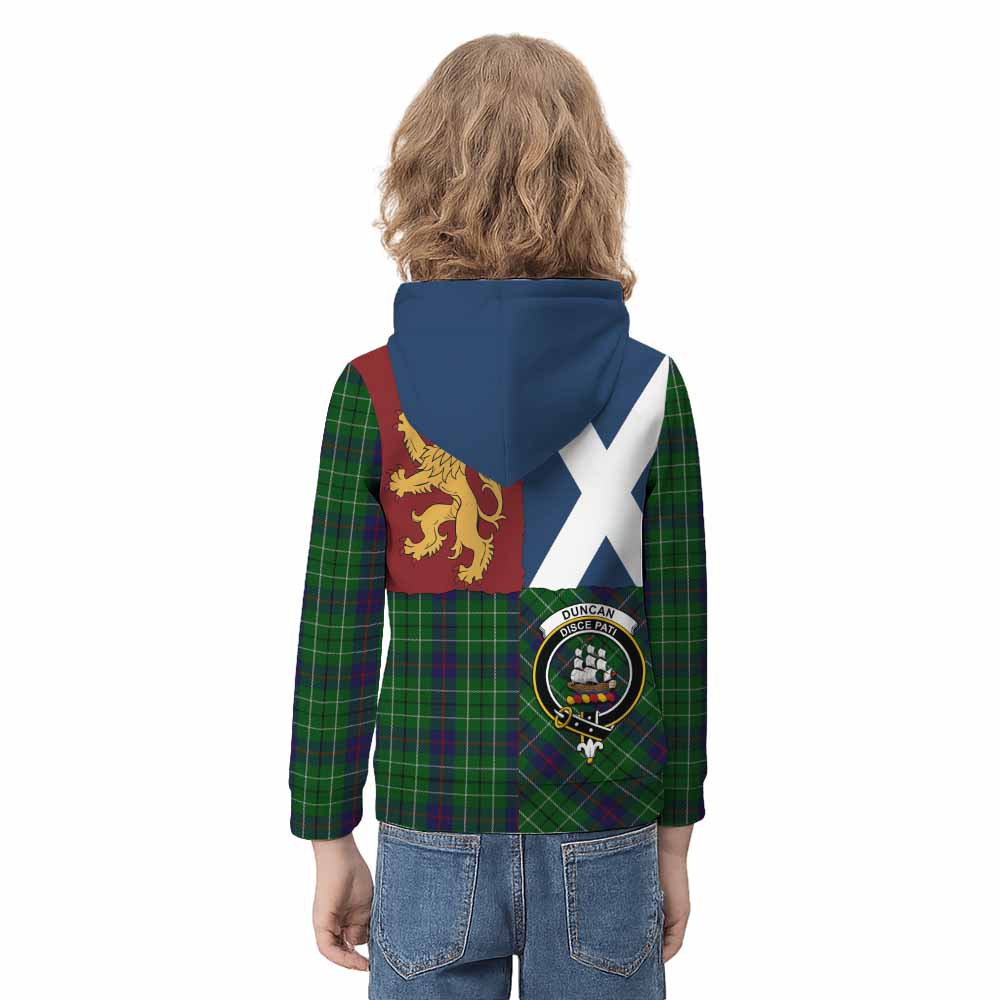 Duncan Crest Tartan Kid Hoodie with Lion Rampant Saltire Style - Tartan Vibes Clothing