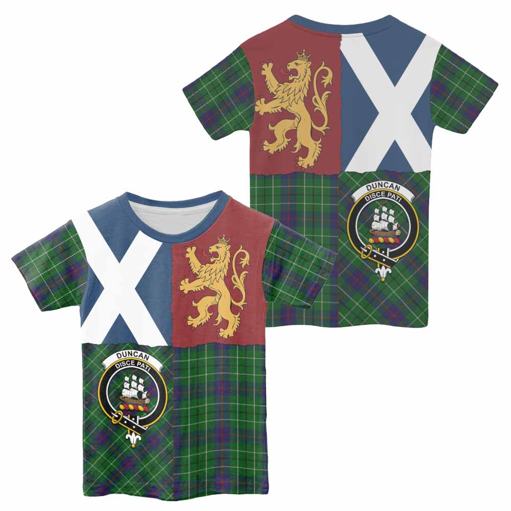 Duncan Crest Tartan Kid T-shirt with Lion Rampant Saltire Style - Tartan Vibes Clothing