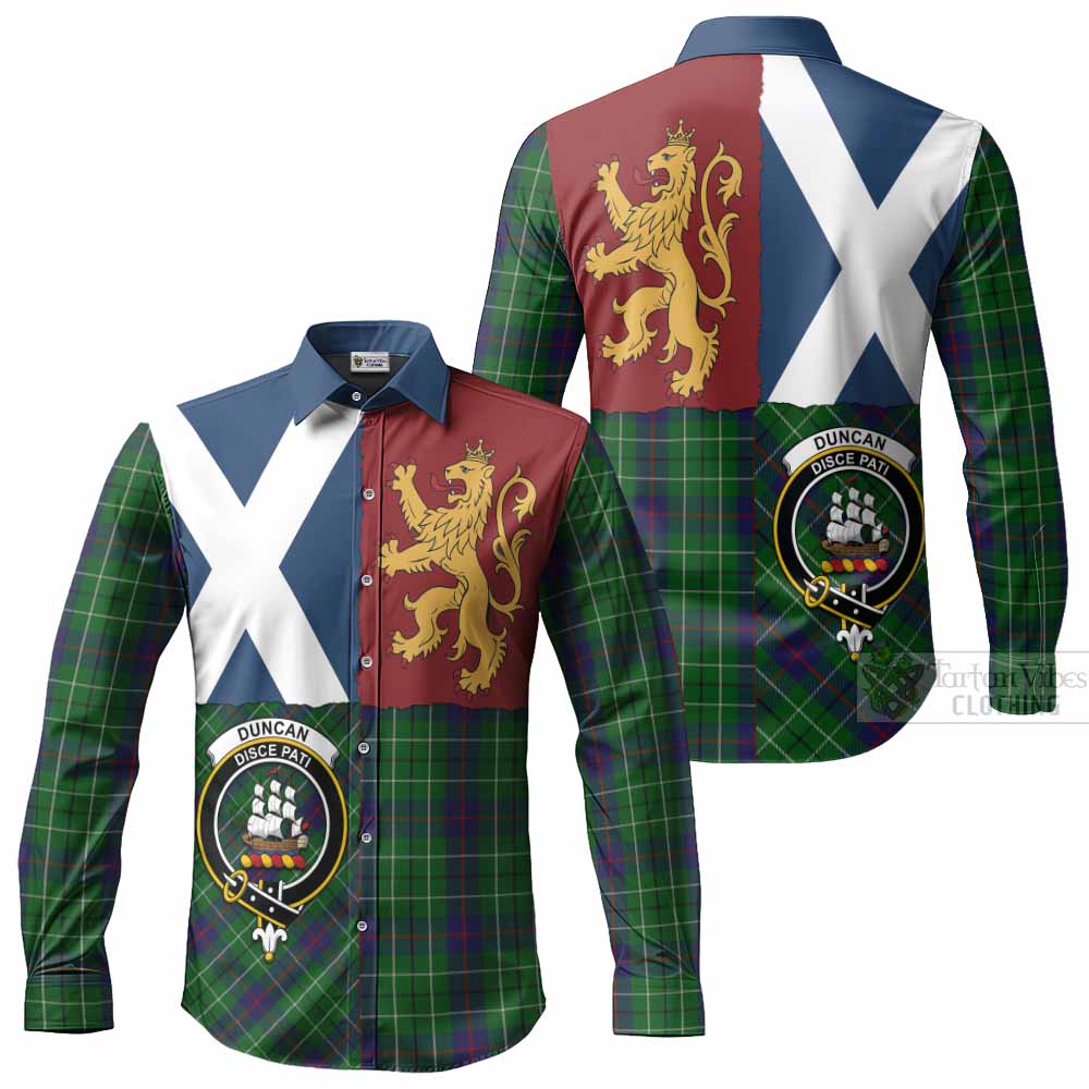 Duncan Crest Tartan Long Sleeve Button Shirts with Lion Rampant Saltire Style