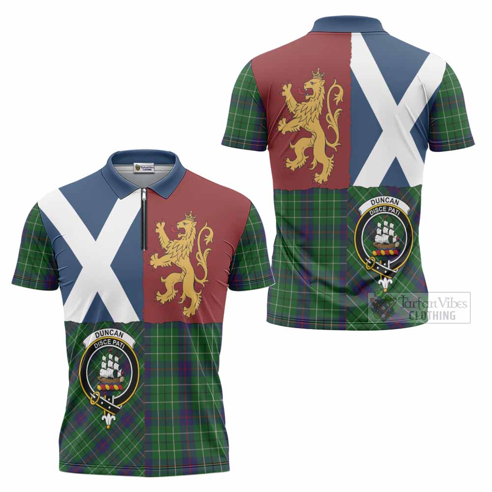 Duncan Crest Tartan Zipper Polo Shirt with Lion Rampant Saltire Style
