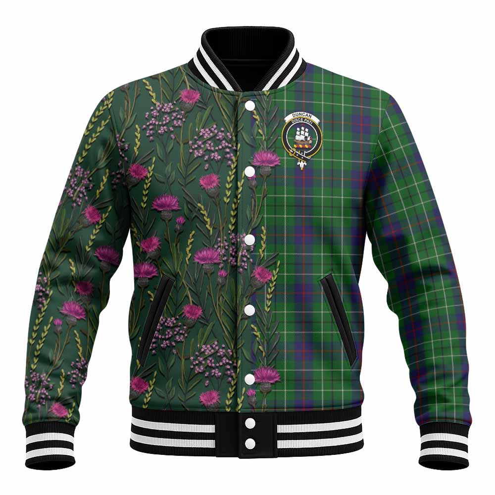 Duncan Family Crest Tartan Baseball Jacket Scottish Thistle Flower Pattern Half Style - Tartan Vibes Clothing