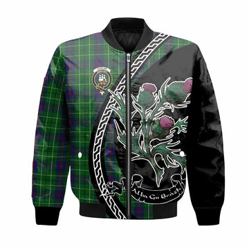 Duncan Family Crest Tartan Bomber Jacket Alba Thistle Inspired