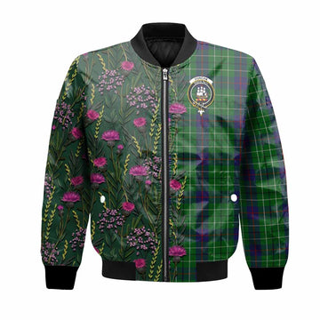 Duncan Family Crest Tartan Bomber Jacket Scottish Thistle Flower Pattern Half Style