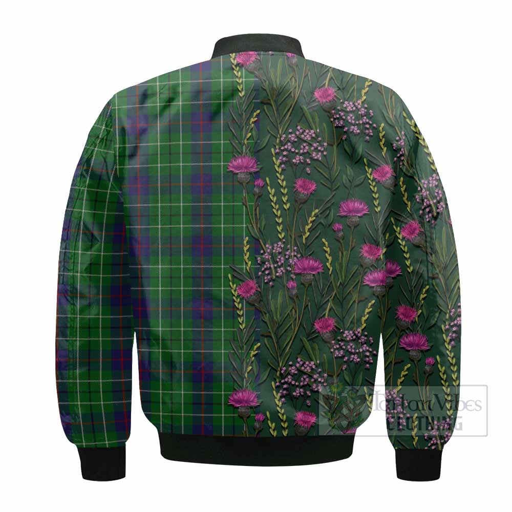 Duncan Family Crest Tartan Bomber Jacket Scottish Thistle Flower Pattern Half Style - Tartan Vibes Clothing