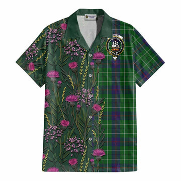 Duncan Family Crest Tartan Cotton Hawaiian Shirt Scottish Thistle Flower Pattern Half Style - Tartan Vibes Clothing