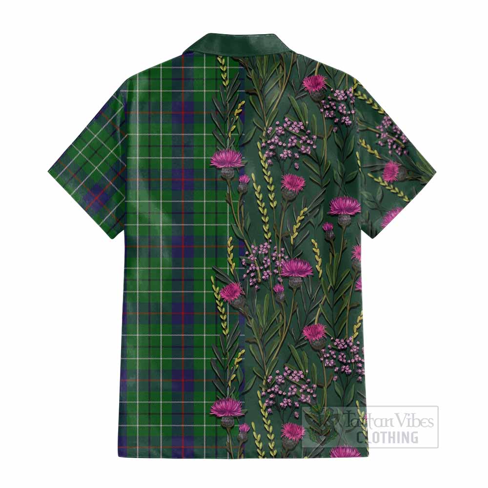 Duncan Family Crest Tartan Cotton Hawaiian Shirt Scottish Thistle Flower Pattern Half Style - Tartan Vibes Clothing