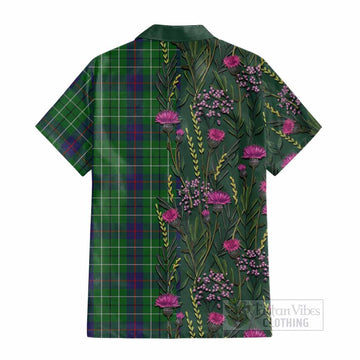 Duncan Family Crest Tartan Cotton Hawaiian Shirt Scottish Thistle Flower Pattern Half Style - Tartan Vibes Clothing