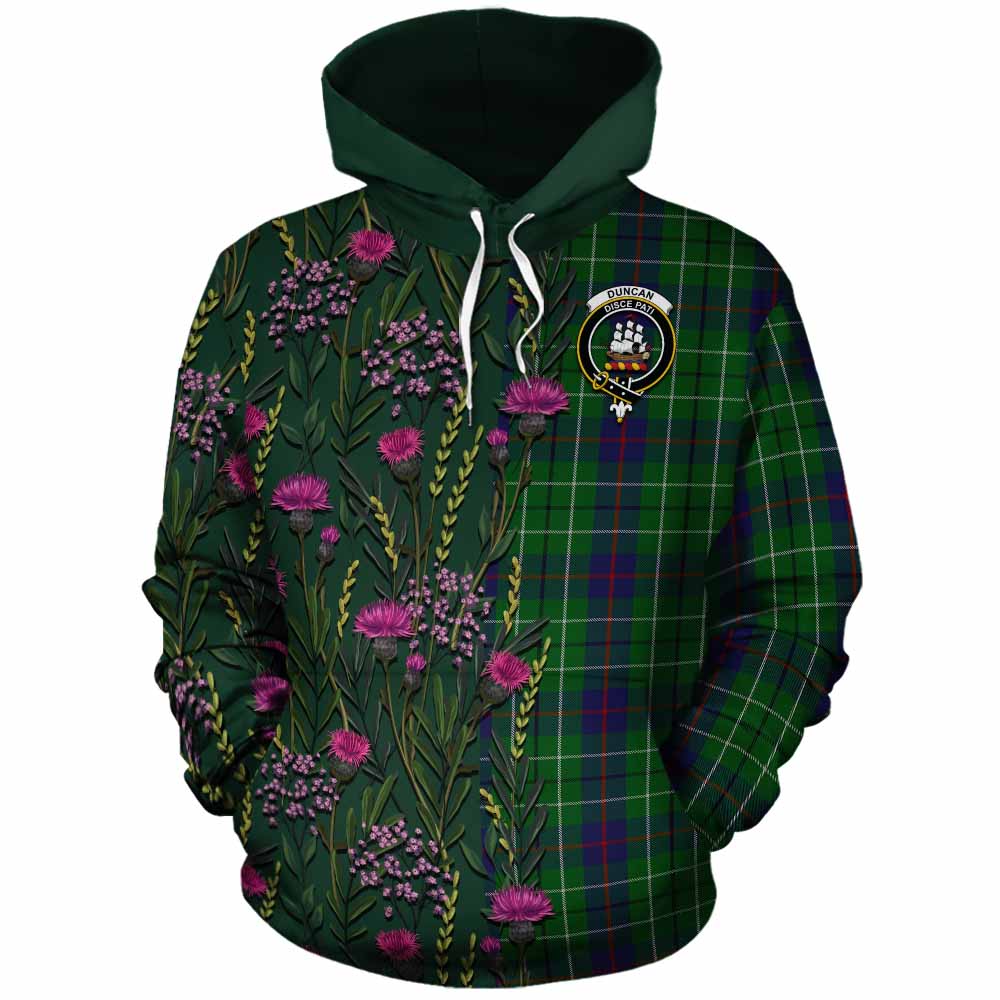 Duncan Family Crest Tartan Cotton Hoodie Scottish Thistle Flower Pattern Half Style - Tartan Vibes Clothing