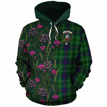 Duncan Family Crest Tartan Cotton Hoodie Scottish Thistle Flower Pattern Half Style