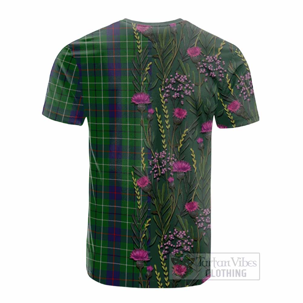Duncan Family Crest Tartan Cotton T-shirt Scottish Thistle Flower Pattern Half Style - Tartan Vibes Clothing