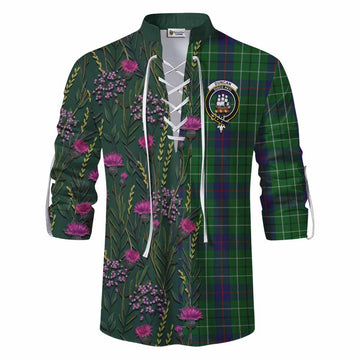 Duncan Family Crest Tartan Ghillie Shirt Scottish Thistle Flower Pattern Half Style
